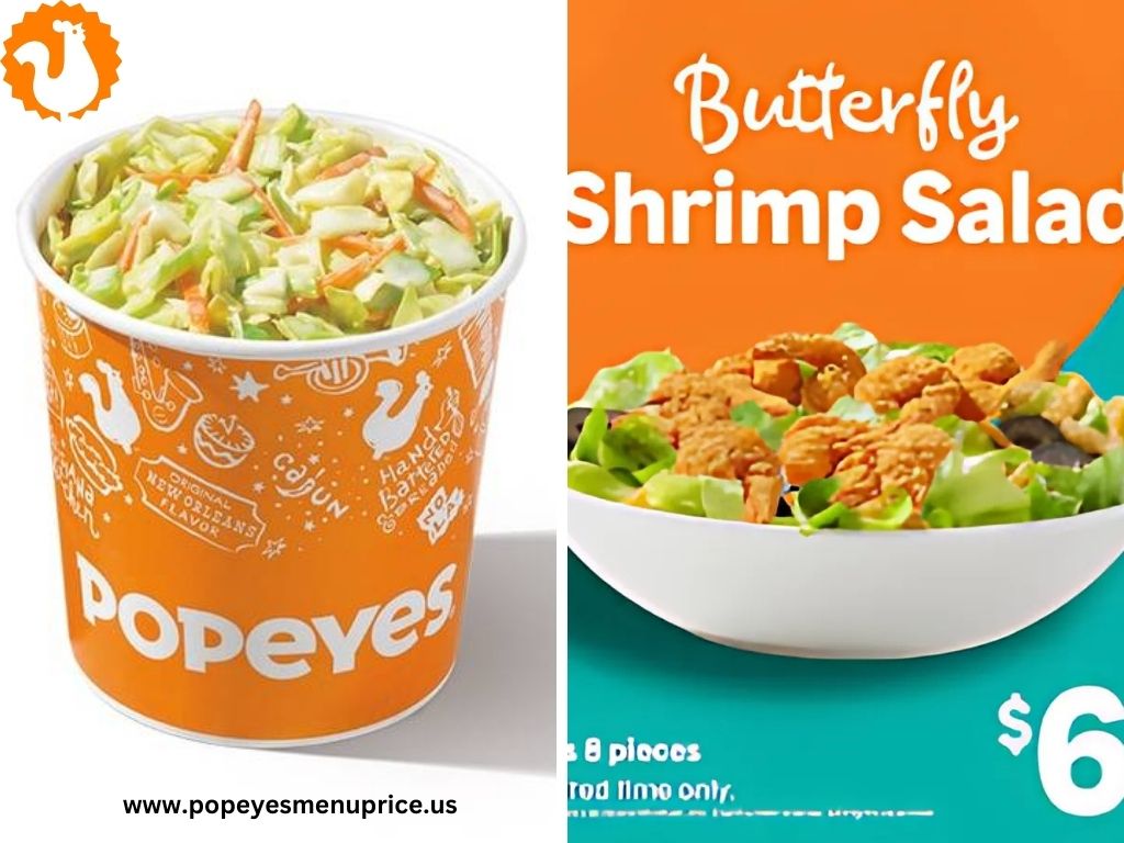 Popeyes Butterfly Shrimp Salad ($6) and Coleslaw on PopeyesMenuPrice.us