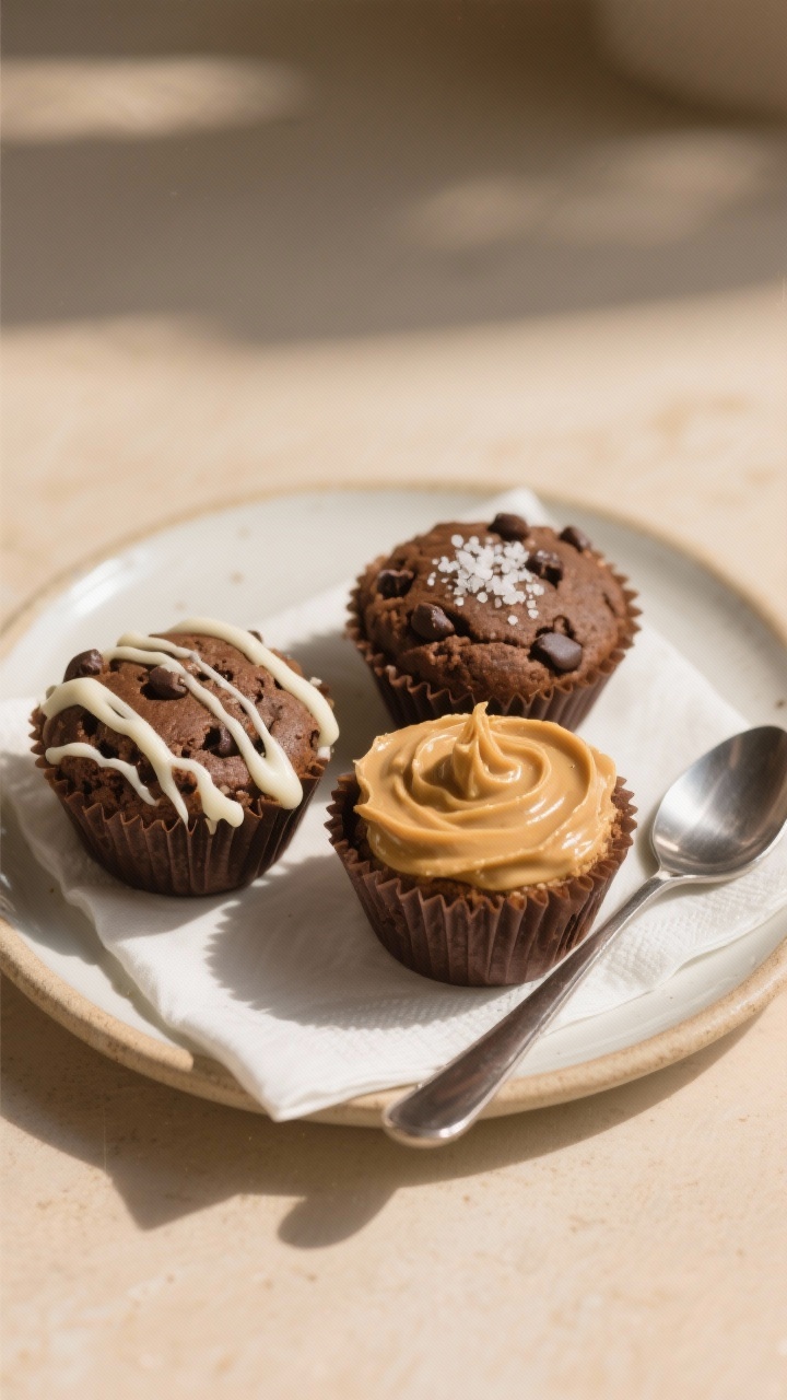 Final dish presentation: A small bakery-style plate with three finished Chocolate Chip Cookie Dough