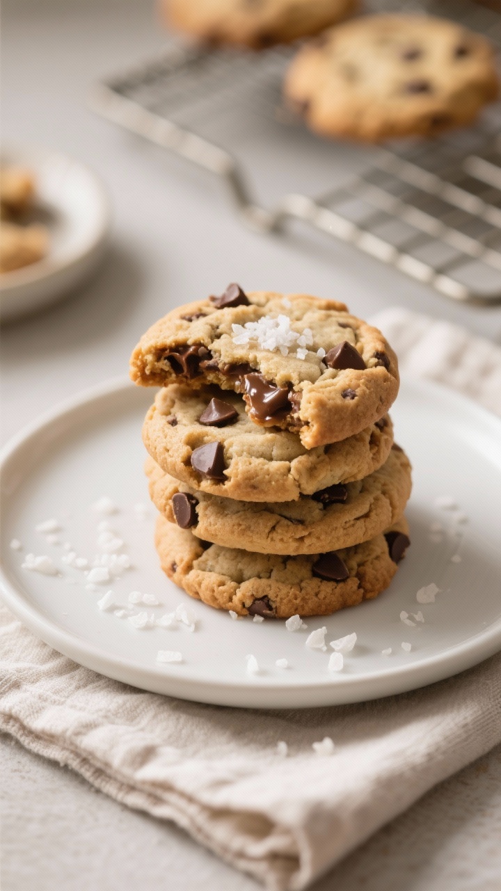 Final dish presentation: A small-batch plate of 3–4 air fryer chocolate chip cookies stacked casua