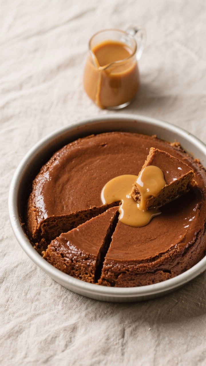 Tasty : Overhead shot of the whole pudding in a 9-inch round pan, top evenly bronzed and glossy from