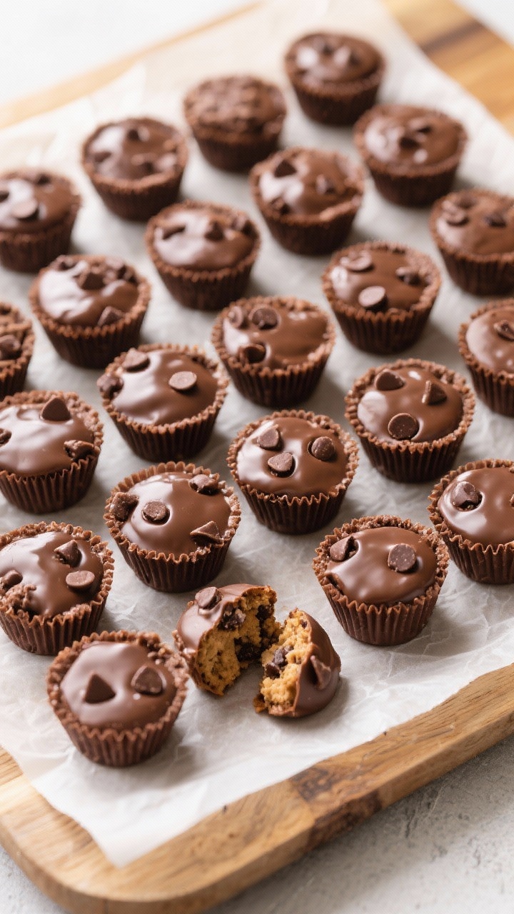 Tasty top view: Overhead platter of mini-sized Chocolate Chip Cookie Dough Cups arranged in a tight