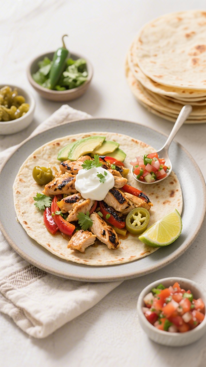 Tasty top view — Build-your-own spread: Overhead shot of a warm tortilla laid flat on a matte cera