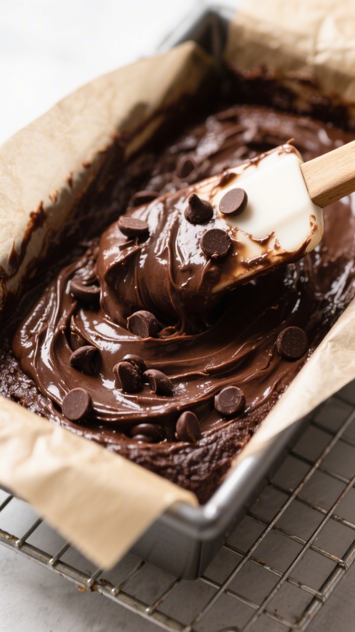 Cooking process — bringing the batter together: Close-up of glossy double-chocolate banana bread b
