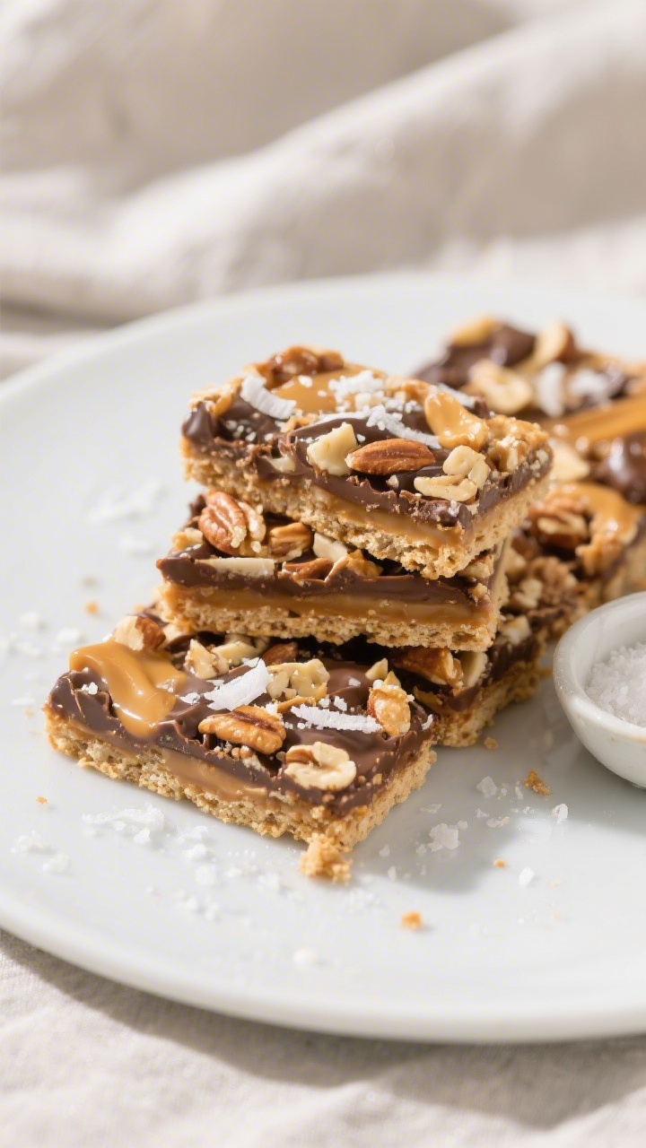 Final dish presentation: Beautifully plated Magic Cookie Bars cut into neat squares on a matte white