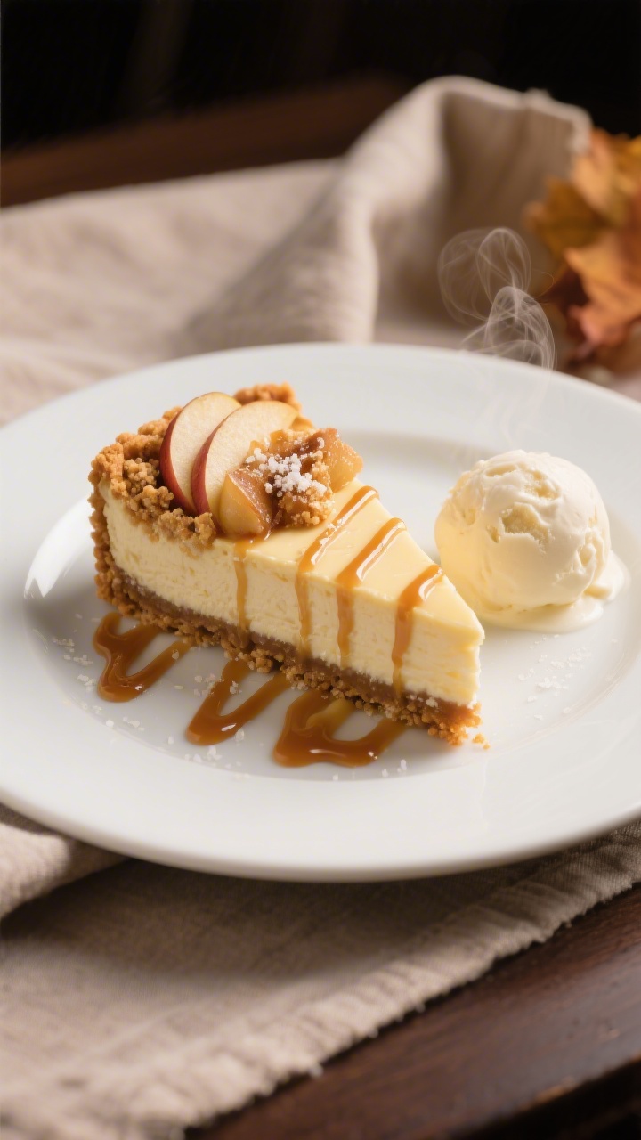 Final dish presentation: Restaurant-quality plated Apple Pie Cheesecake Bar served on a matte white
