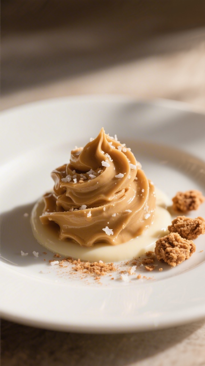 Final dish presentation: Restaurant-quality plated swirl of thick, scoopable cookie butter dolloped